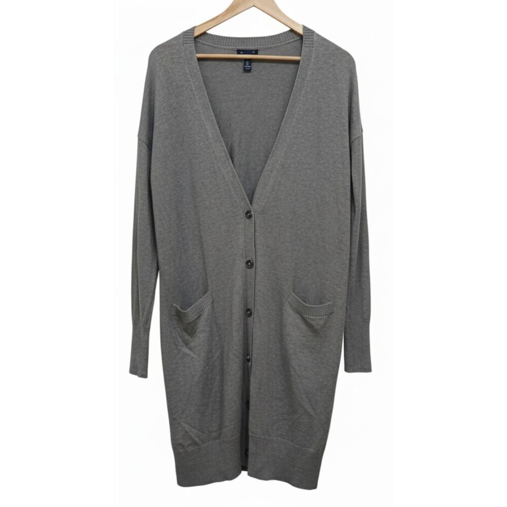 Gap womens large duster cardigan sweater long gray cotton teacher minimalist